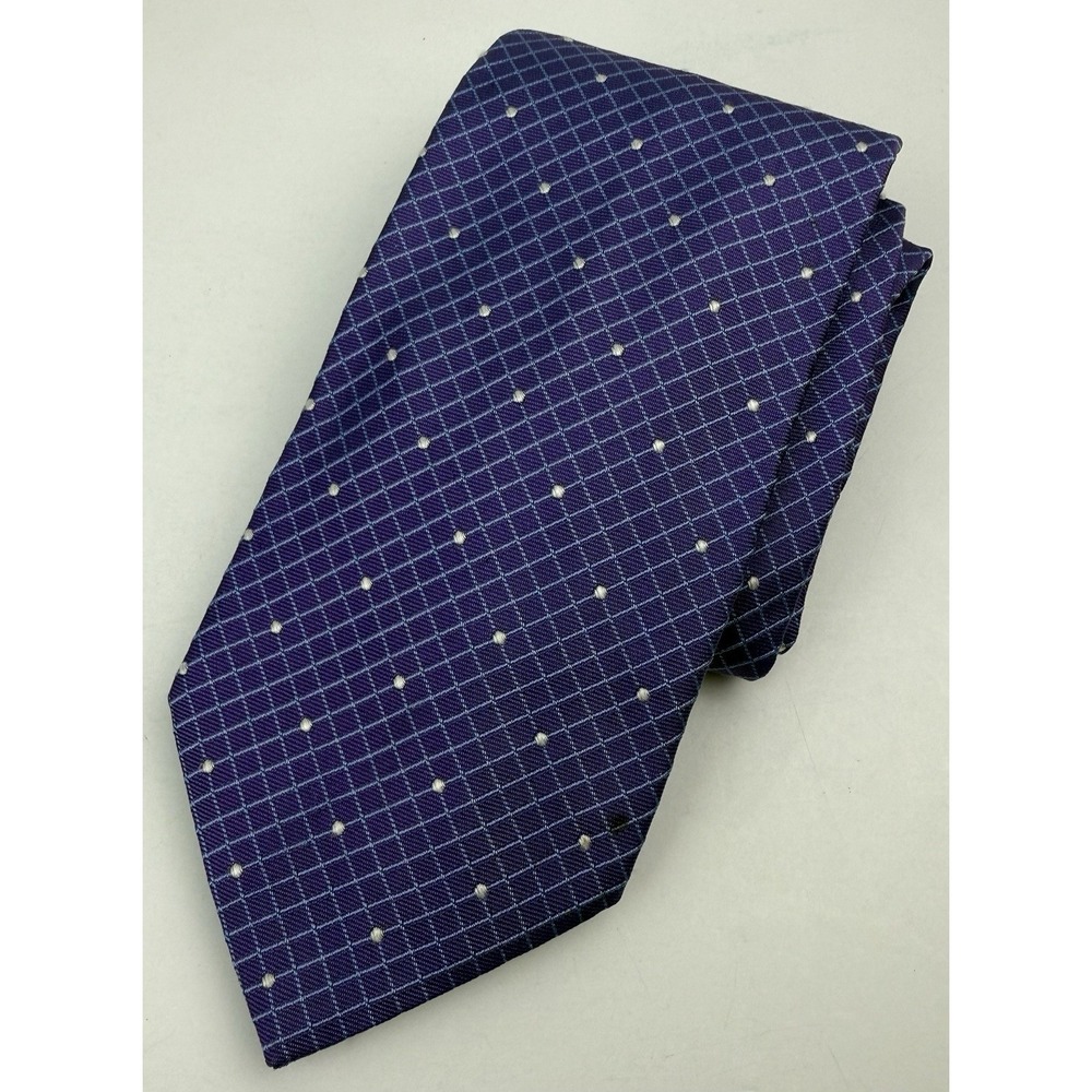 BROOKS BROTHERS Purple w/ Blue Grid Pattern and White Dots 100 % Silk Necktie - Picture 3 of 7
